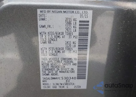 2015 Infiniti Qx60 z USA, uszkodzony, nr VIN 5N1AL0MM4FC530340